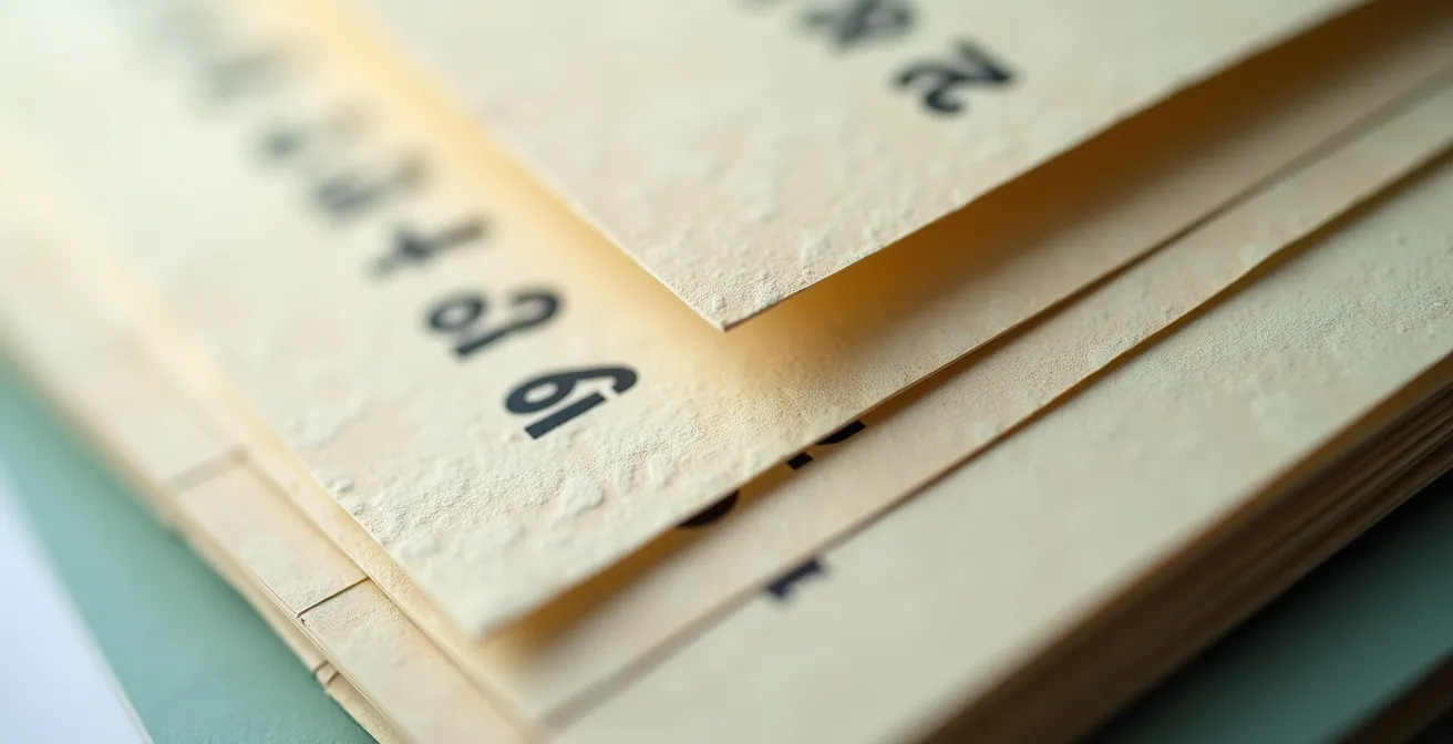 Vista macro di pagine di calendario sovrapposte con pattern geometrici