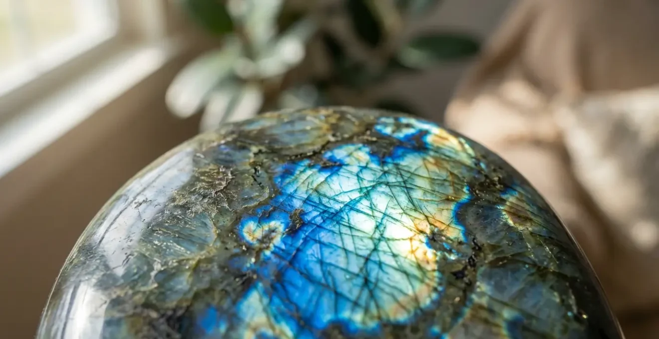 Labradorite iridescente crea una bolla protettiva luminosa per terapisti