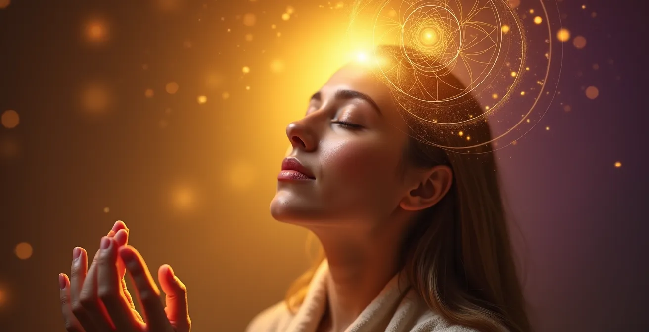 Rappresentazione simbolica del talento dell'anima attraverso geometrie sacre e luce dorata