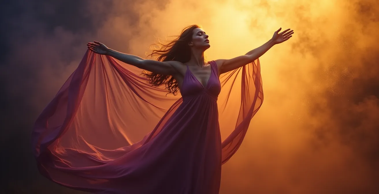 Rappresentazione artistica della trasformazione dell'energia di Lilith da ombra a luce creativa