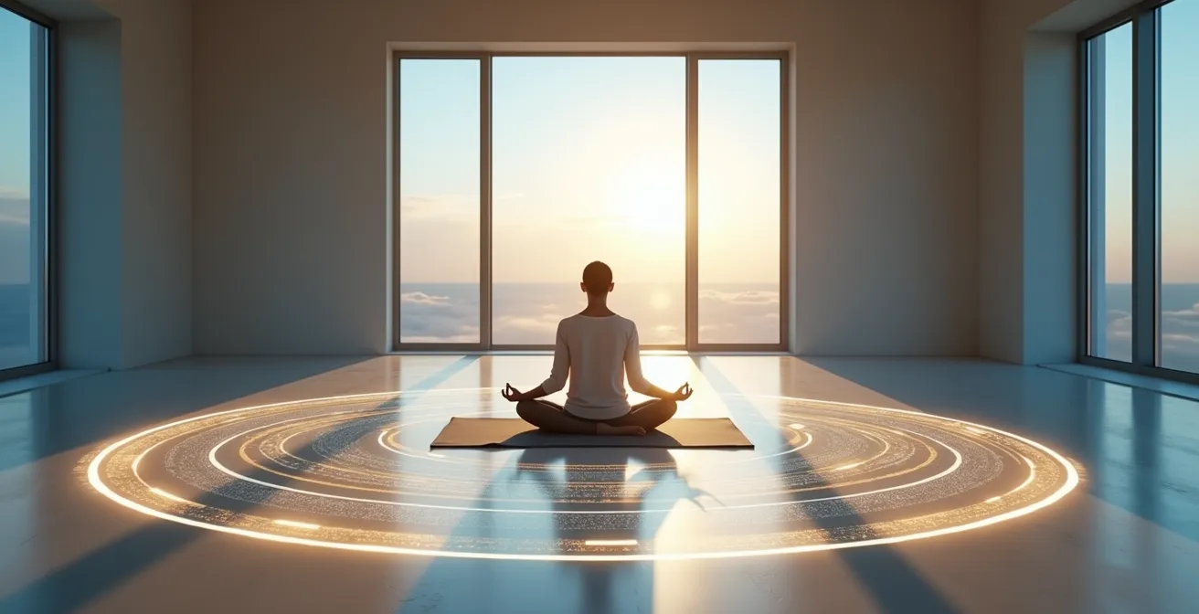 Mandala cosmico con simboli planetari e linee temporali che si intrecciano verso un futuro luminoso